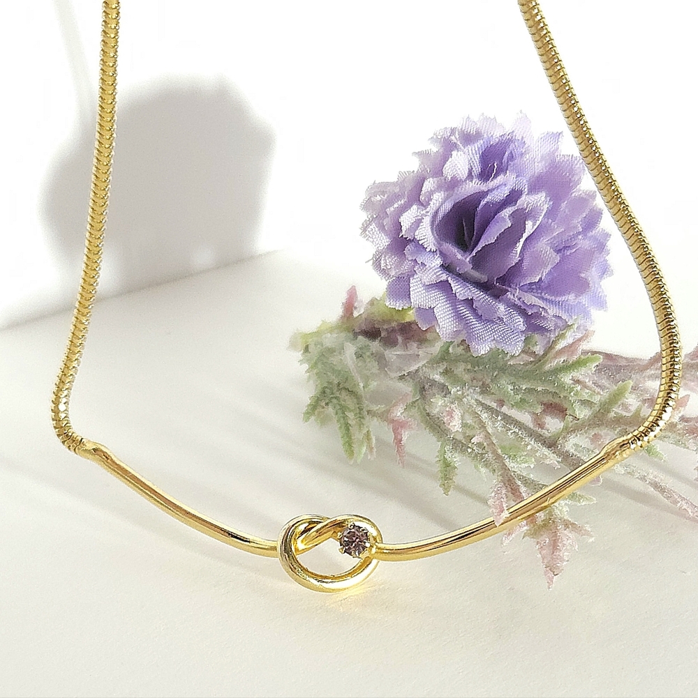 Vintage Biagi Purple Crystal Love Knot Bar Necklace